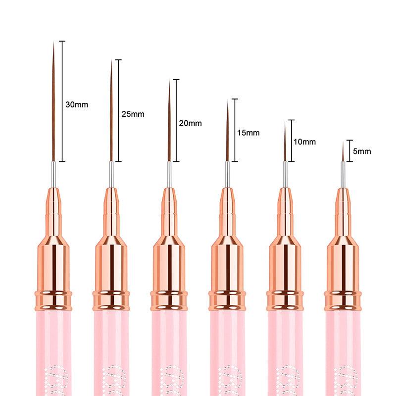 6pcs Nail Art Liner Brushes Sizes 5/10/15/20/25/30mm