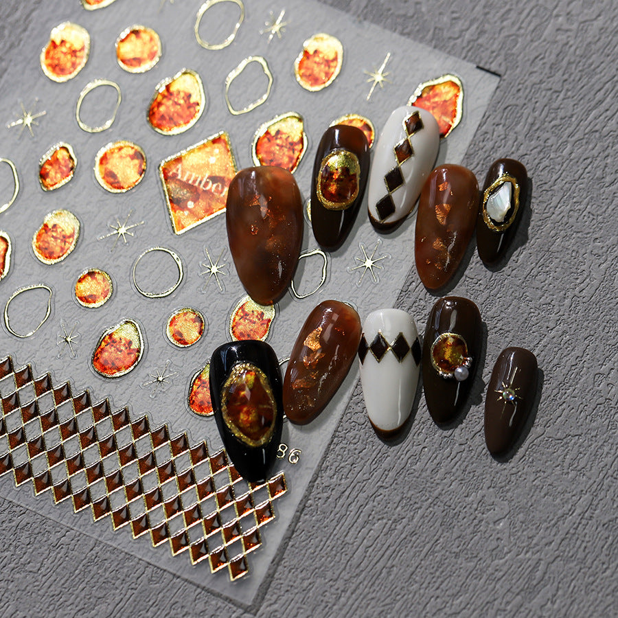 NailMAD Nail Art Stickers Adhesive Slider Embossed Tortoiseshell Amber Print Sticker Decals M186 - Nail MAD