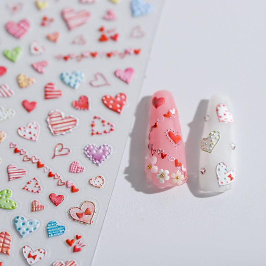 Pink Heart Nail Art Stickers Adhesive s Embossed Colorful Love Heart Shape - Nail MAD