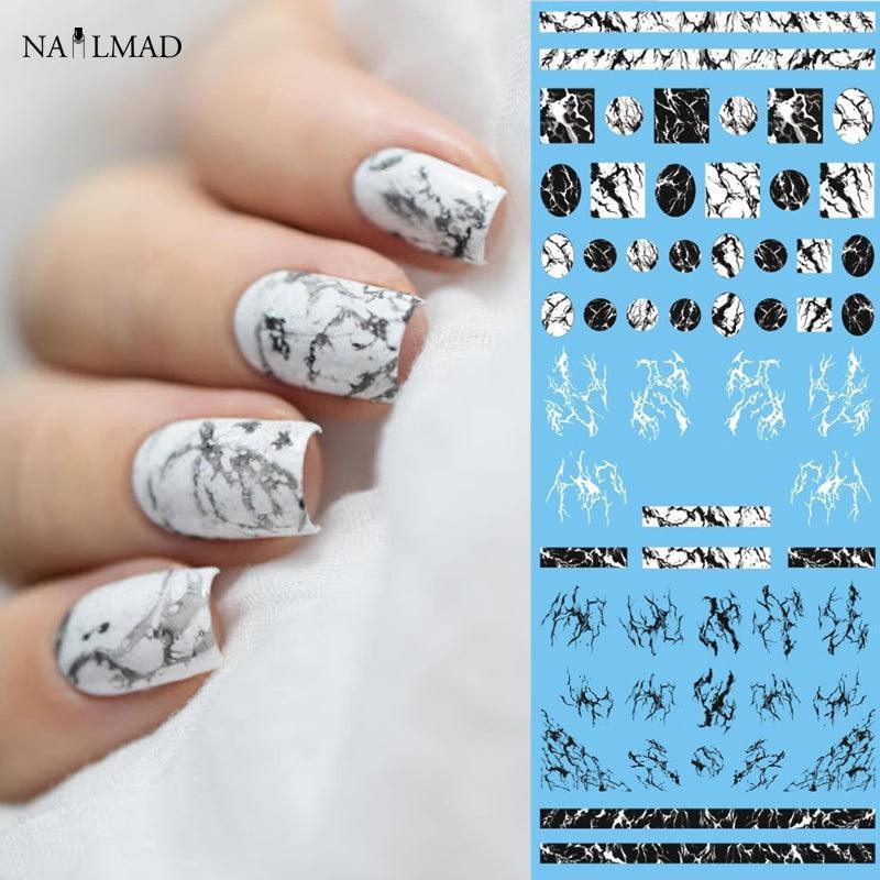 White/Black Stone Marble Nail Art Water Decals - Nail MAD