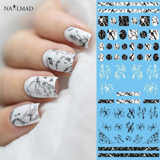 White/Black Stone Marble Nail Art Water Decals - Nail MAD