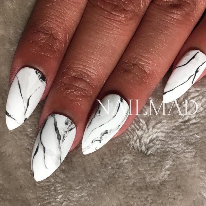 White/Black Stone Marble Nail Art Water Decals - Nail MAD